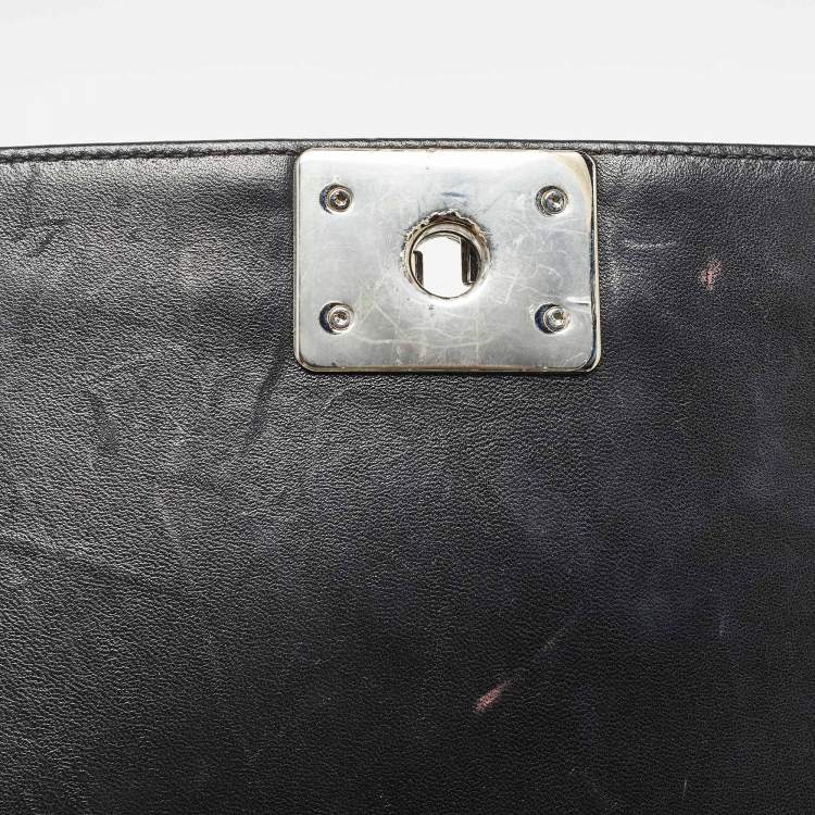 Chanel Black/Silver Chevron Patent Leather Medium Boy Flap Bag