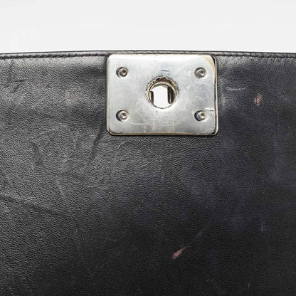 Chanel Black/Silver Chevron Patent Leather Medium Boy Flap Bag