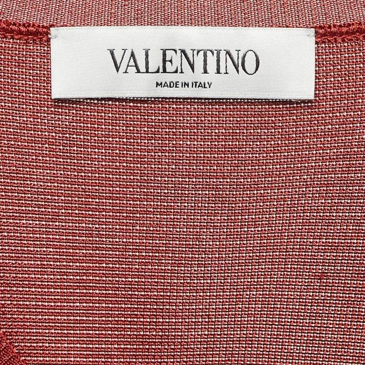 Valentino Red Ostrich Feather Trim Knit V-Neck Sweatshirt – Size S