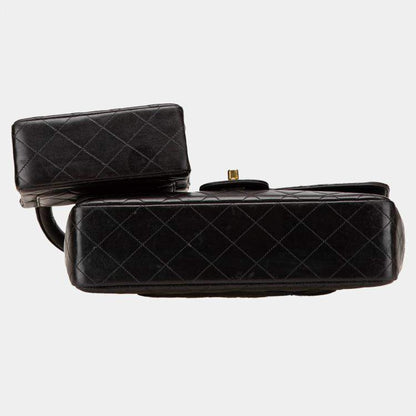 Chanel Black Lambskin Parent & Child Kelly Top Handle Set