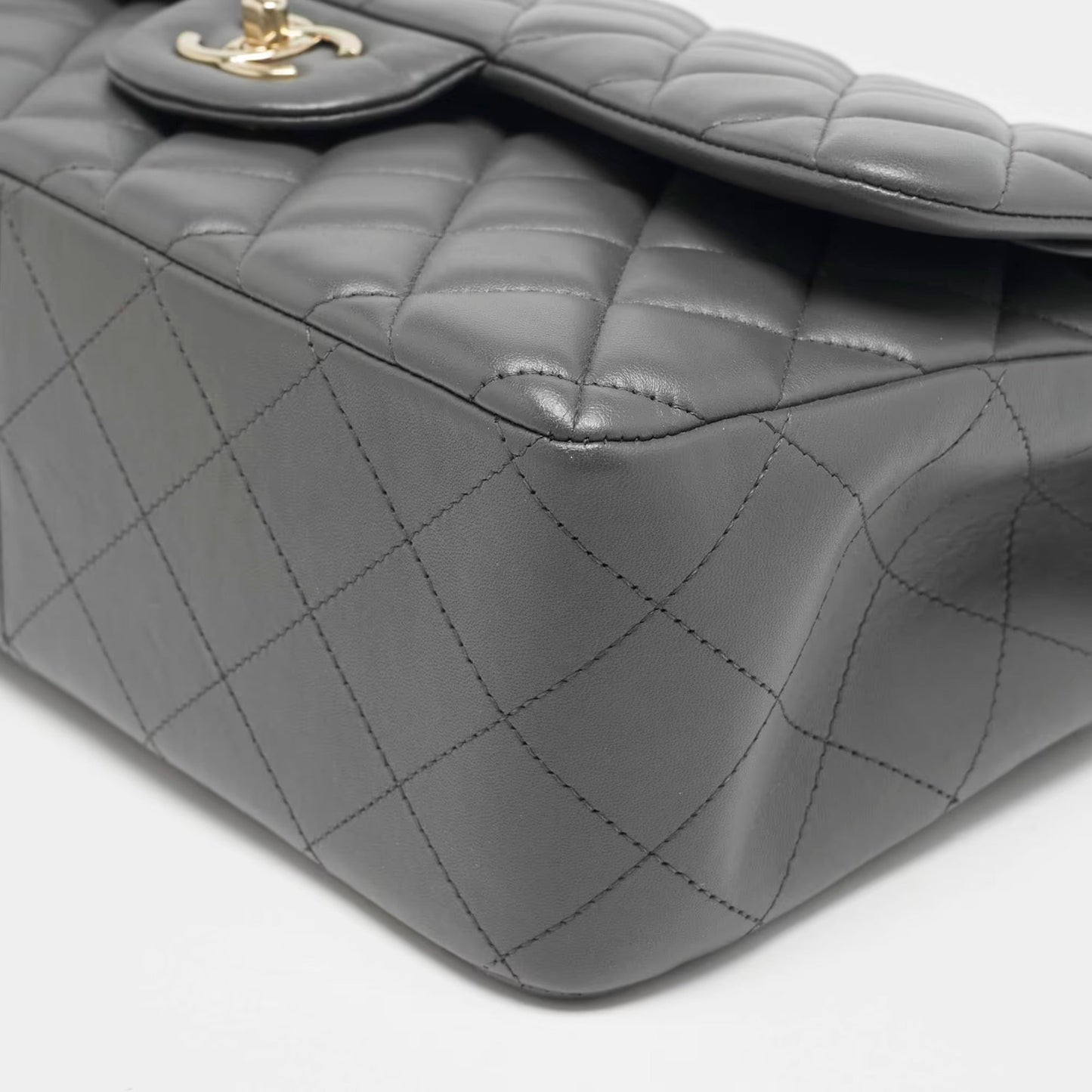 Chanel Grey Quilted Leather Jumbo Classic Double Flap Bag