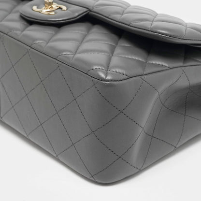 Chanel Grey Quilted Leather Jumbo Classic Double Flap Bag
