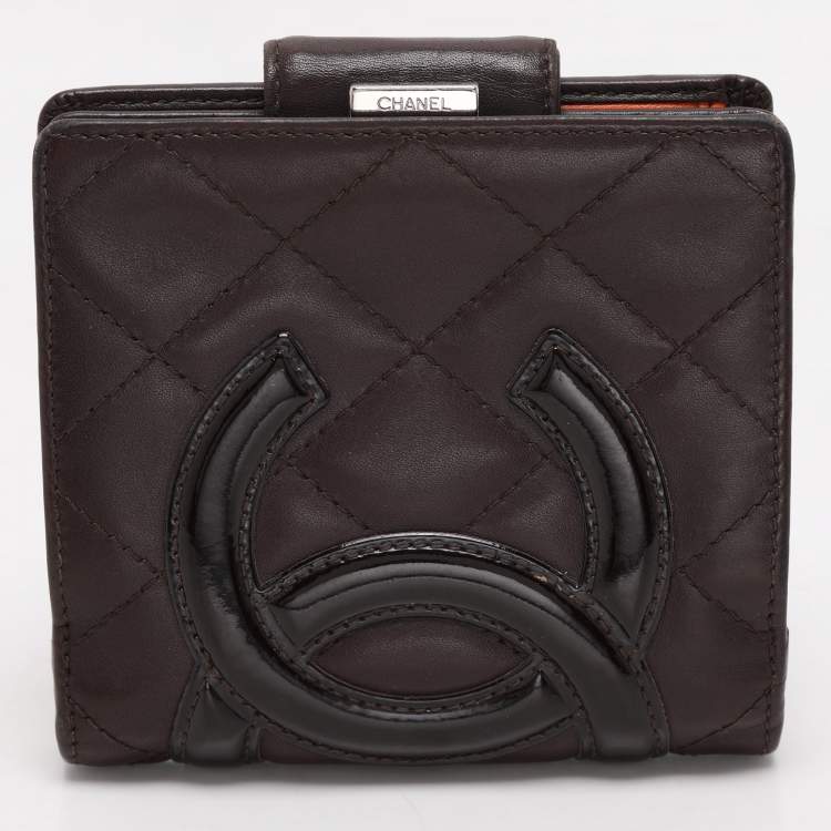 Chanel Brown Quilted Leather Cambon Ligne Compact Wallet