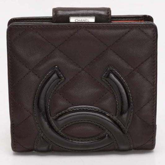 Chanel Brown Quilted Leather Cambon Ligne Compact Wallet