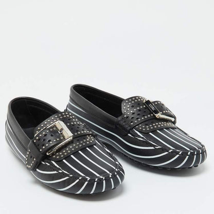 Tod’s Black & White Striped Leather Embellished Loafers - Size 37