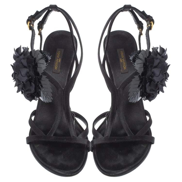 Louis Vuitton Satin Flower Ankle Strap Heels Size 39.5