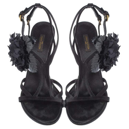 Louis Vuitton Satin Flower Ankle Strap Heels Size 39.5
