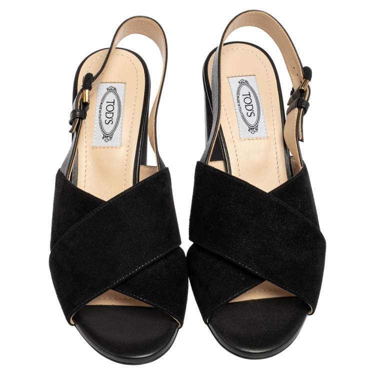 Tod’s Black Crisscross Block Heel Sandals - Size 37.5