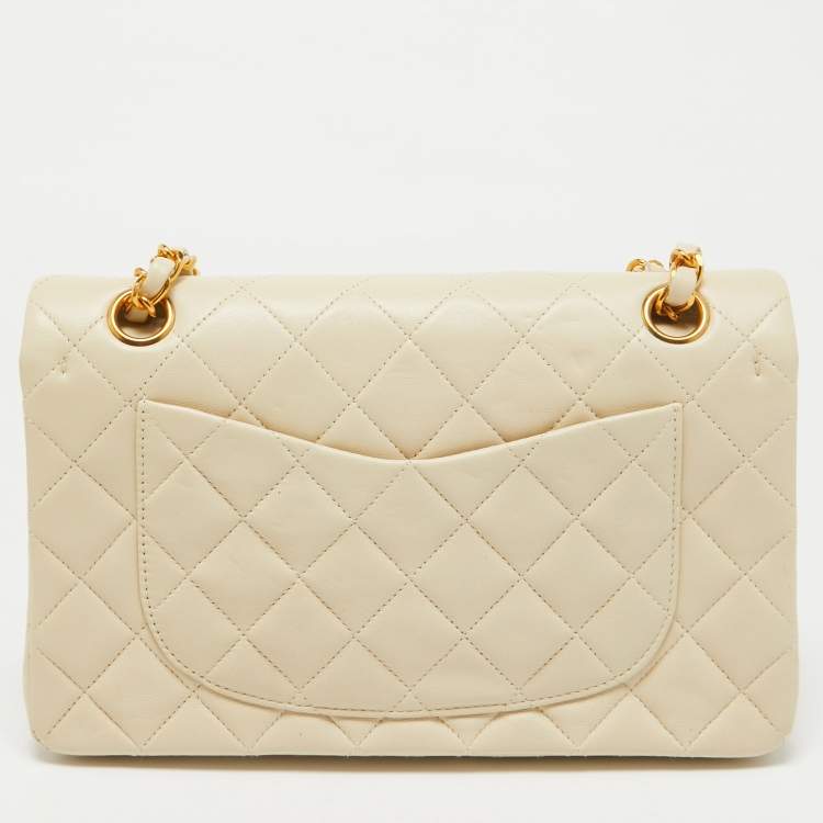 Chanel Small Classic Double Flap Bag in Cream Quilted Leather