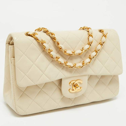 Chanel Small Classic Double Flap Bag in Cream Quilted Leather