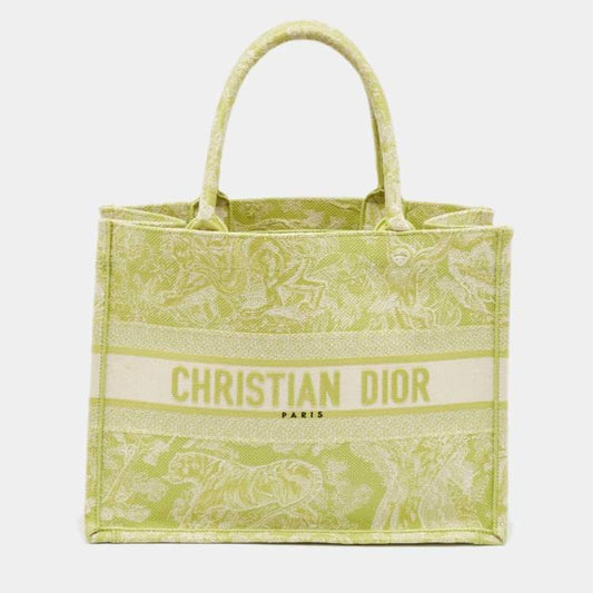 Dior Toile De Jouy Medium Book Tote in Green/White Embroidered Canvas