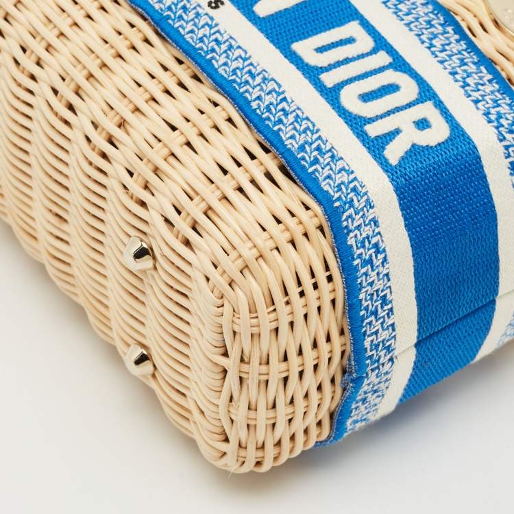Dior Blue Cream Rattan Mini Lady Dior Tote