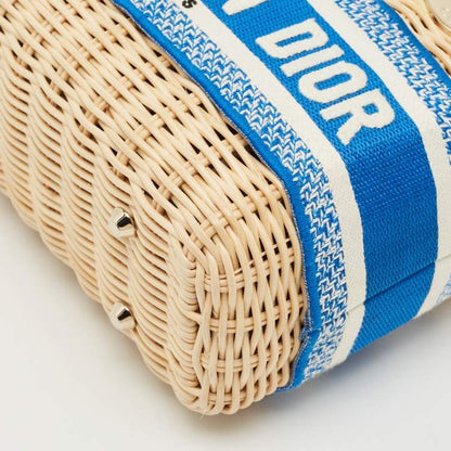 Dior Blue Cream Rattan Mini Lady Dior Tote