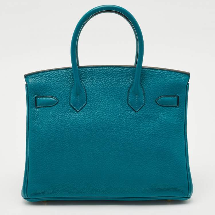 Hermes Blue Izmir Clemence Leather Birkin 30 Bag