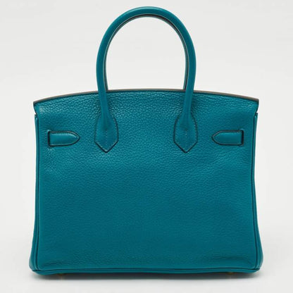 Hermes Blue Izmir Clemence Leather Birkin 30 Bag