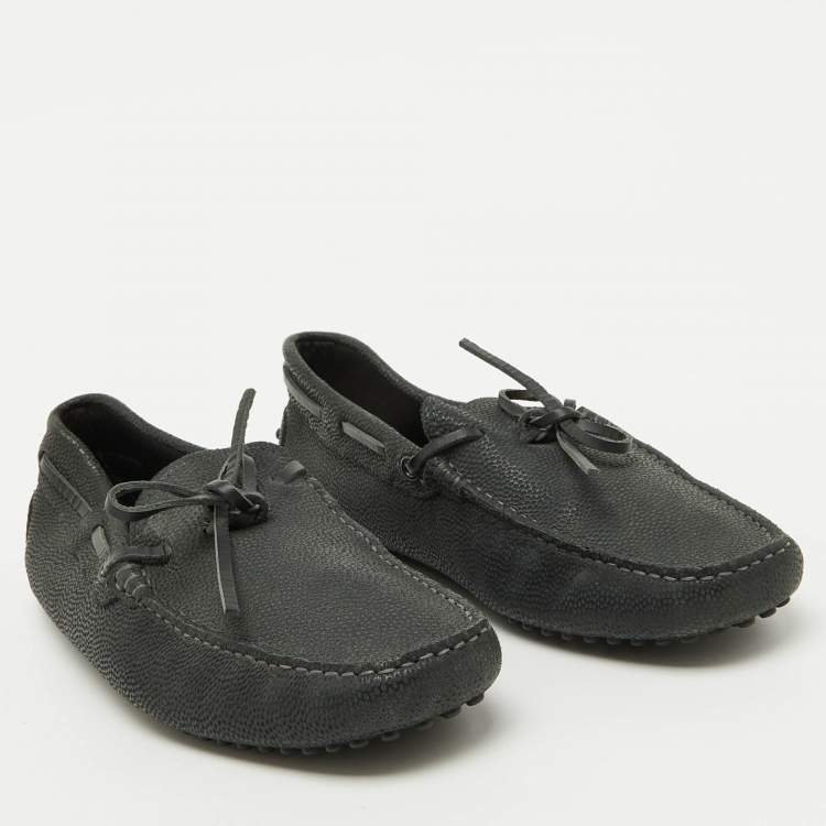 Tod’s Dark Grey Leather Gommino Bow Loafers – Size 39.5