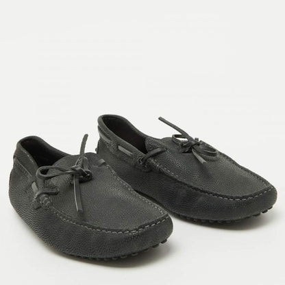 Tod’s Dark Grey Leather Gommino Bow Loafers – Size 39.5