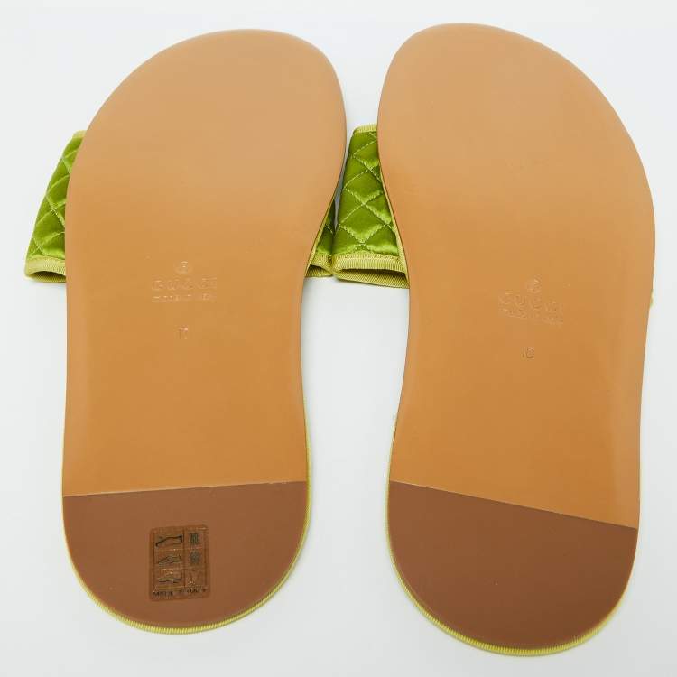 Gucci Green Quilted Satin G Logo Slides – Size 44 – Brand New
