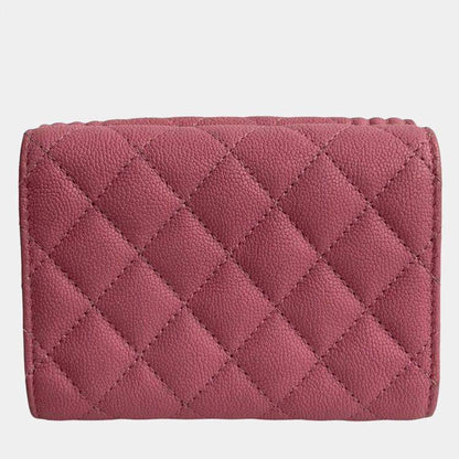 Chanel Pink Quilted Caviar Boy Flap Compact Wallet