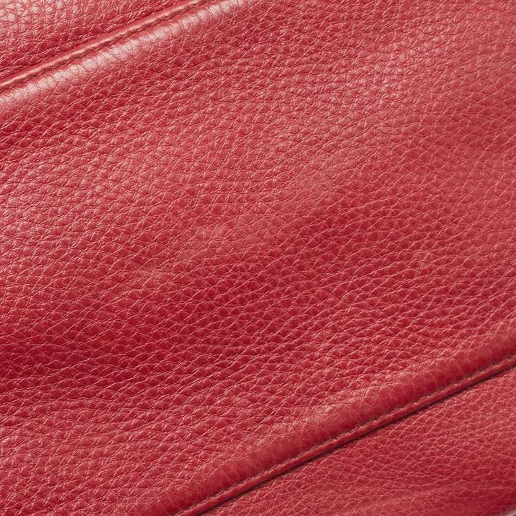 Coach Signature Carrie Tote – Beige & Burgundy Canvas Leather Shoulder Bag