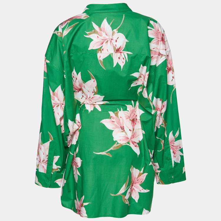 Valentino Green Floral Cotton Belted Shirt Dress – Size L – Brand New
