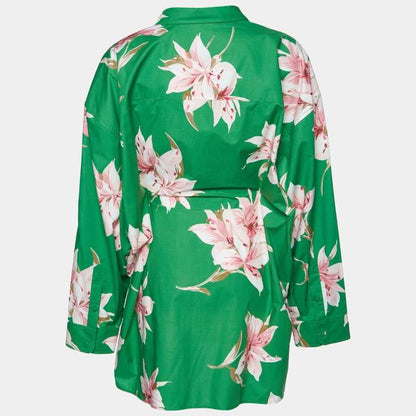 Valentino Green Floral Cotton Belted Shirt Dress – Size L – Brand New