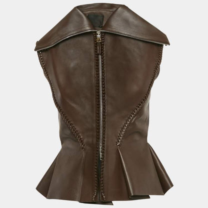 Givenchy Brown Braided Leather Peplum Vest – Size S – Brand New