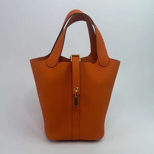 HERMÈS PICOTIN 18 IN ORANGE CLEMENCE LEATHER WITH GHW
