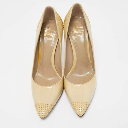 Burberry Beige Patent Leather Studded Pumps Size 38