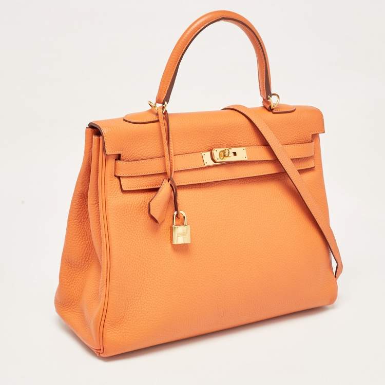 Hermès Orange Taurillon Clemence Leather Gold Finish Kelly Retourne 35 Bag