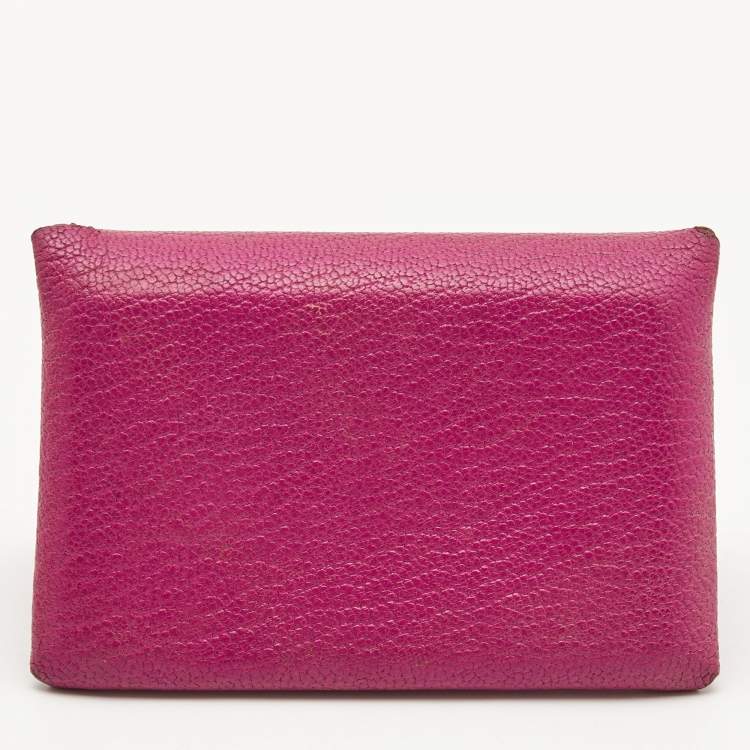 Hermès Cyclamen Chevre Mysore Leather Calvi Card Holder