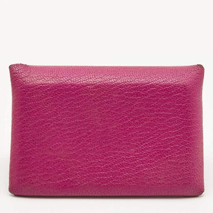 Hermès Cyclamen Chevre Mysore Leather Calvi Card Holder