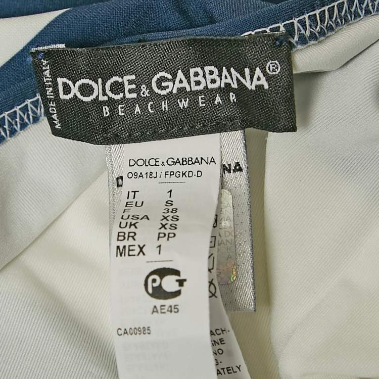 Dolce & Gabbana Navy Blue/White Striped Jersey Swimsuit S