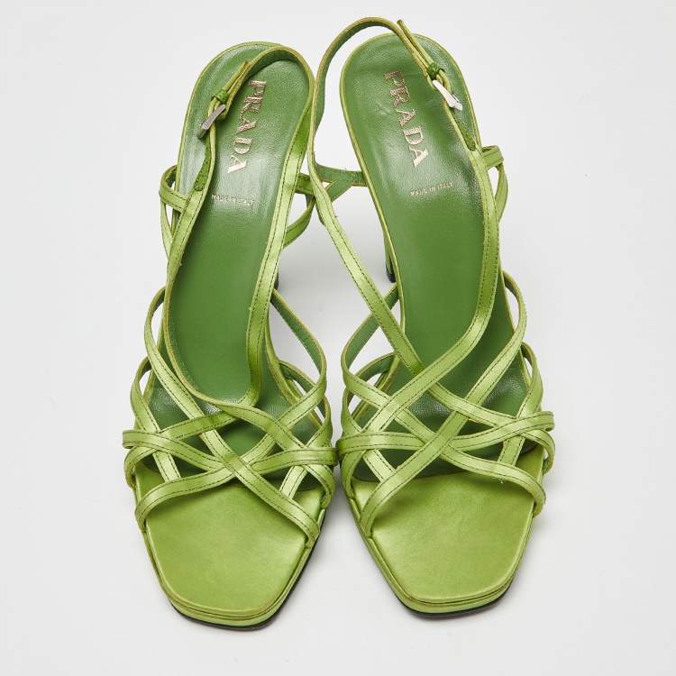 Prada Green Satin Strappy Platform Sandals Size 40