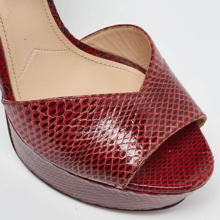 Prada Red Snakeskin Crystal Platform Sandals Size 39
