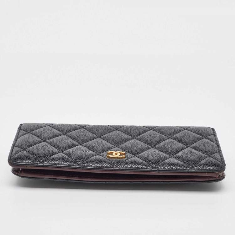 Chanel Black Quilted Caviar Leather L Yen Continental Wallet