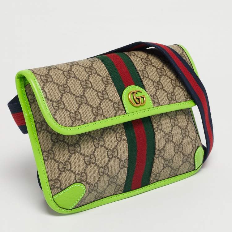 Gucci Neon Green/Beige GG Supreme Ophidia Belt Bag
