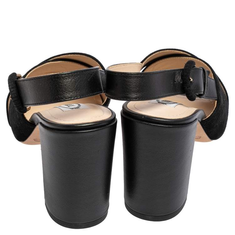 Tod’s Black Crisscross Block Heel Sandals - Size 37.5