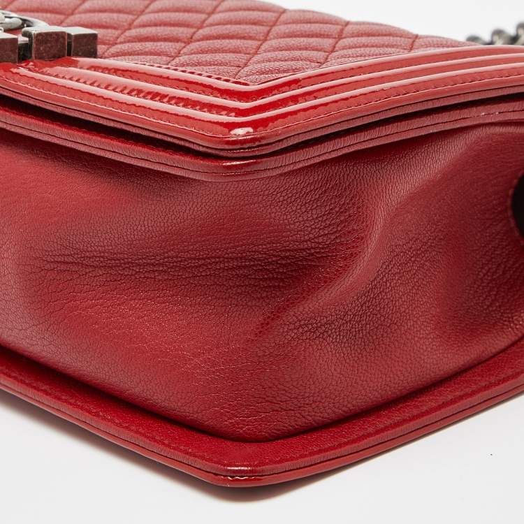 Chanel Red Quilted Leather & Patent Leather Medium