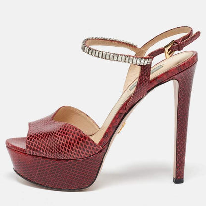 Prada Red Snakeskin Crystal Platform Sandals Size 39
