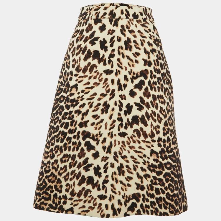 Prada Brown Leopard Print Wool A-Line Skirt – Size S