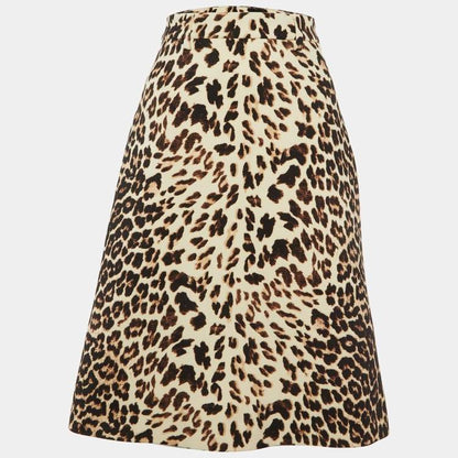 Prada Brown Leopard Print Wool A-Line Skirt – Size S