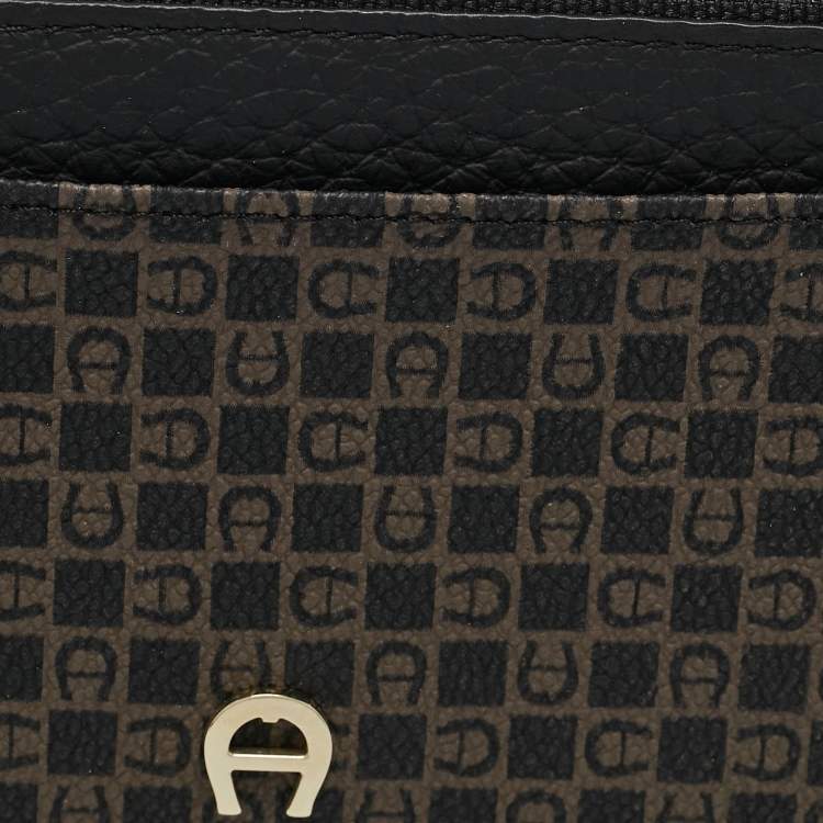 Aigner Black Monogram Coated Canvas & Leather Card Holder