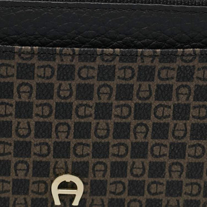 Aigner Black Monogram Coated Canvas & Leather Card Holder