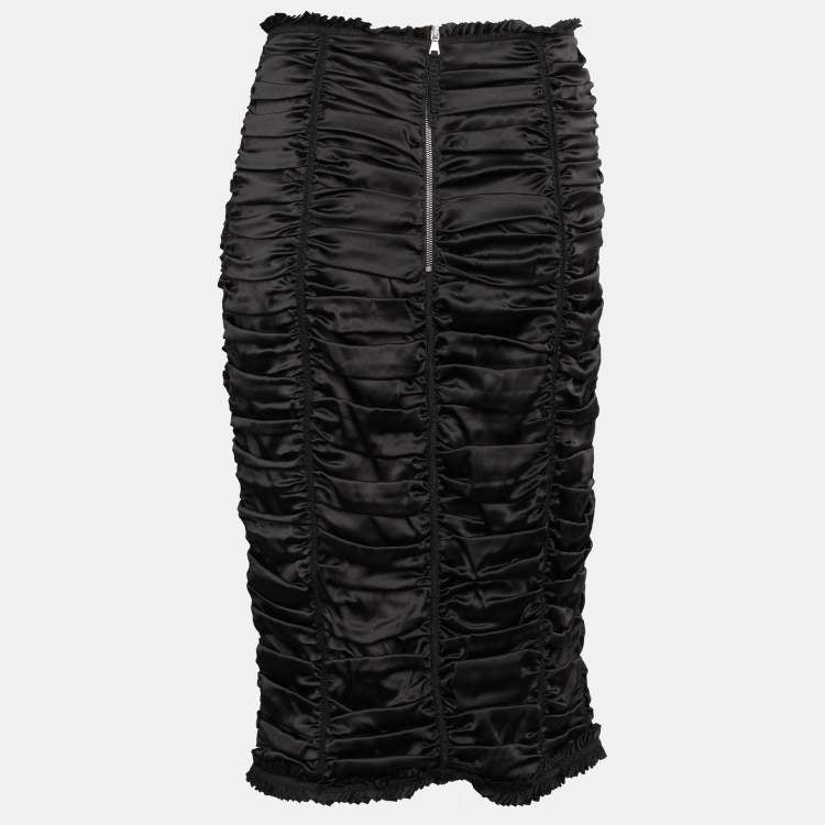 Dolce & Gabbana Black Silk Ruched Midi Skirt – Size L