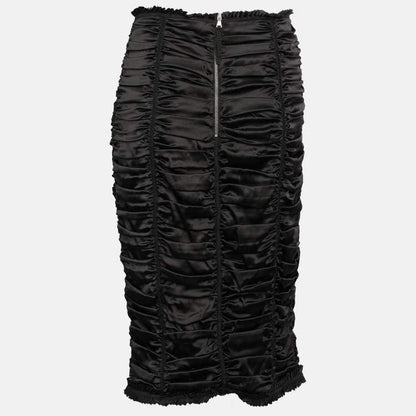 Dolce & Gabbana Black Silk Ruched Midi Skirt – Size L