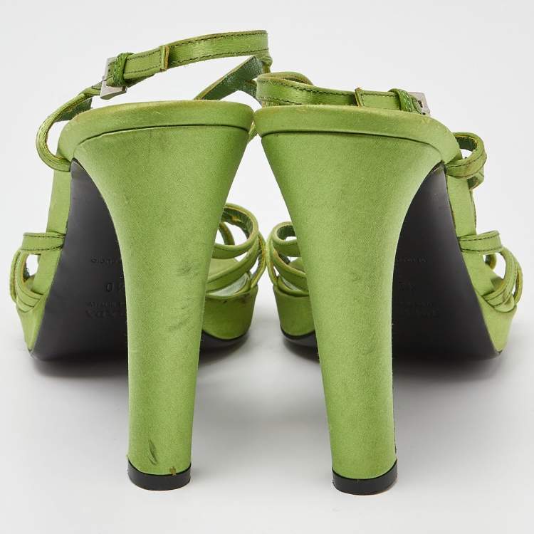 Prada Green Satin Strappy Platform Sandals Size 40