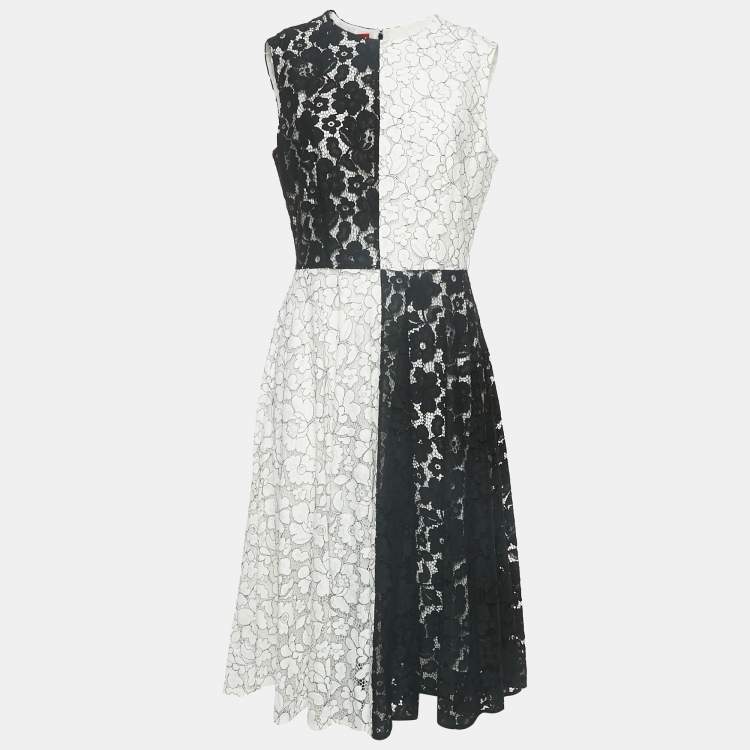 CH Carolina Herrera Black & White Floral Lace Midi Dress – Size L – Brand New