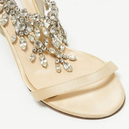 Jimmy Choo Gold Satin Crystal Sandals Size 38 – Embellished Heels