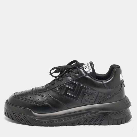 Versace Size 46 Black Leather Low Top Sneakers